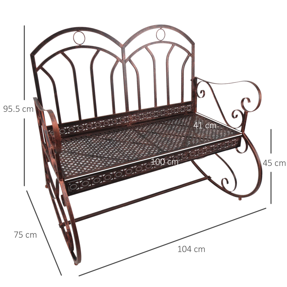 Steel 2 Seater Rocking Garden Bench Loveseat - Velmora