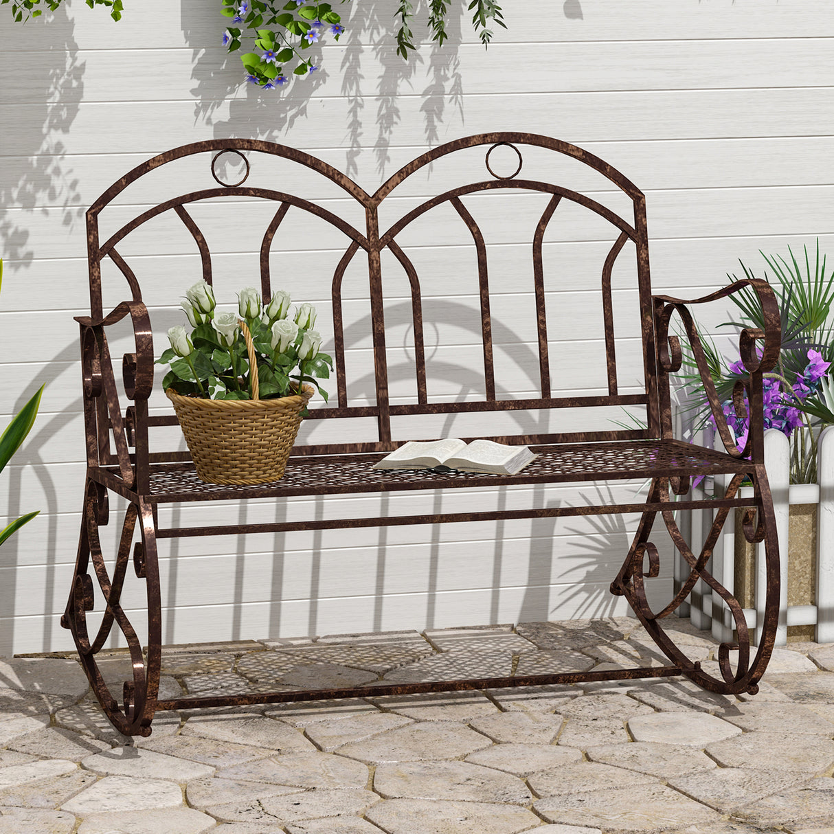Steel 2 Seater Rocking Garden Bench Loveseat - Velmora