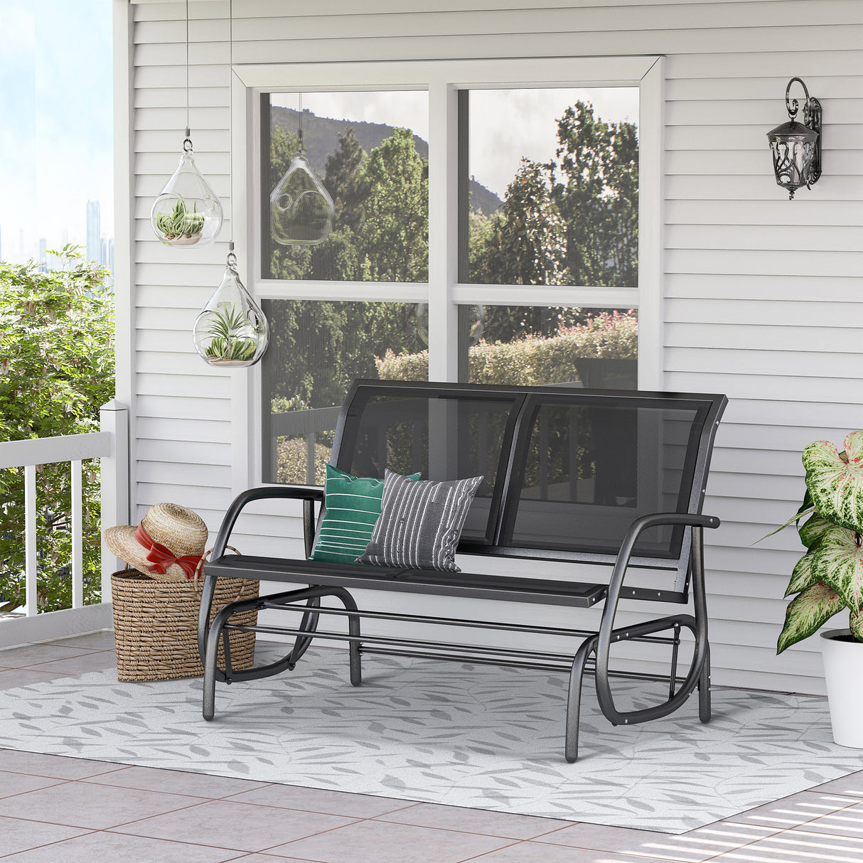 Steel 2 Seater Swing Gliding Garden Bench - Velmora