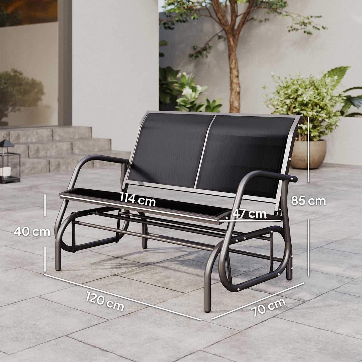 Steel 2 Seater Swing Gliding Garden Bench - Velmora
