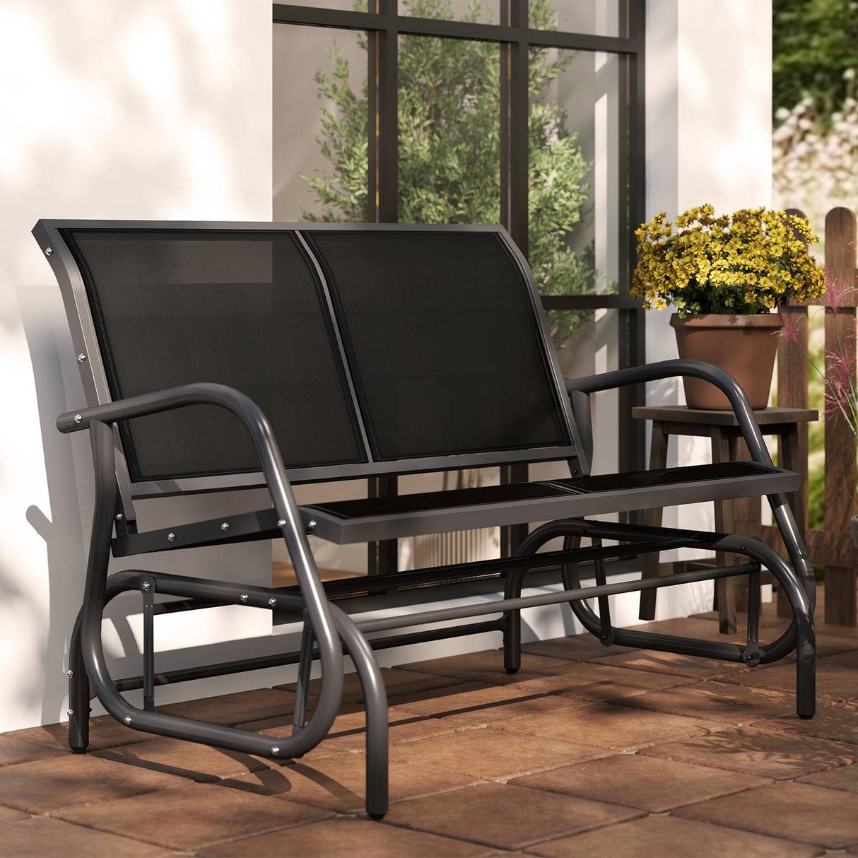 Steel 2 Seater Swing Gliding Garden Bench - Velmora