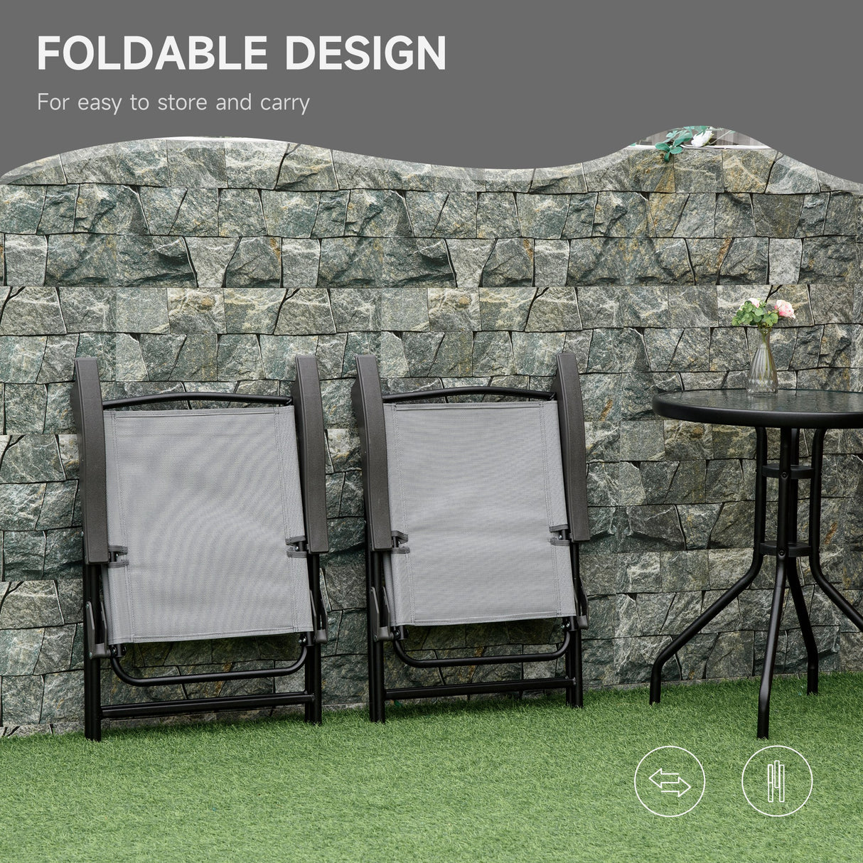 Steel 3 Pieces Garden Bistro Set With 2 Folding Backrest Adjustable Armchairs - Velmora