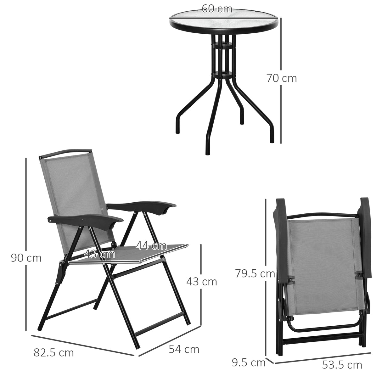Steel 3 Pieces Garden Bistro Set With 2 Folding Backrest Adjustable Armchairs - Velmora