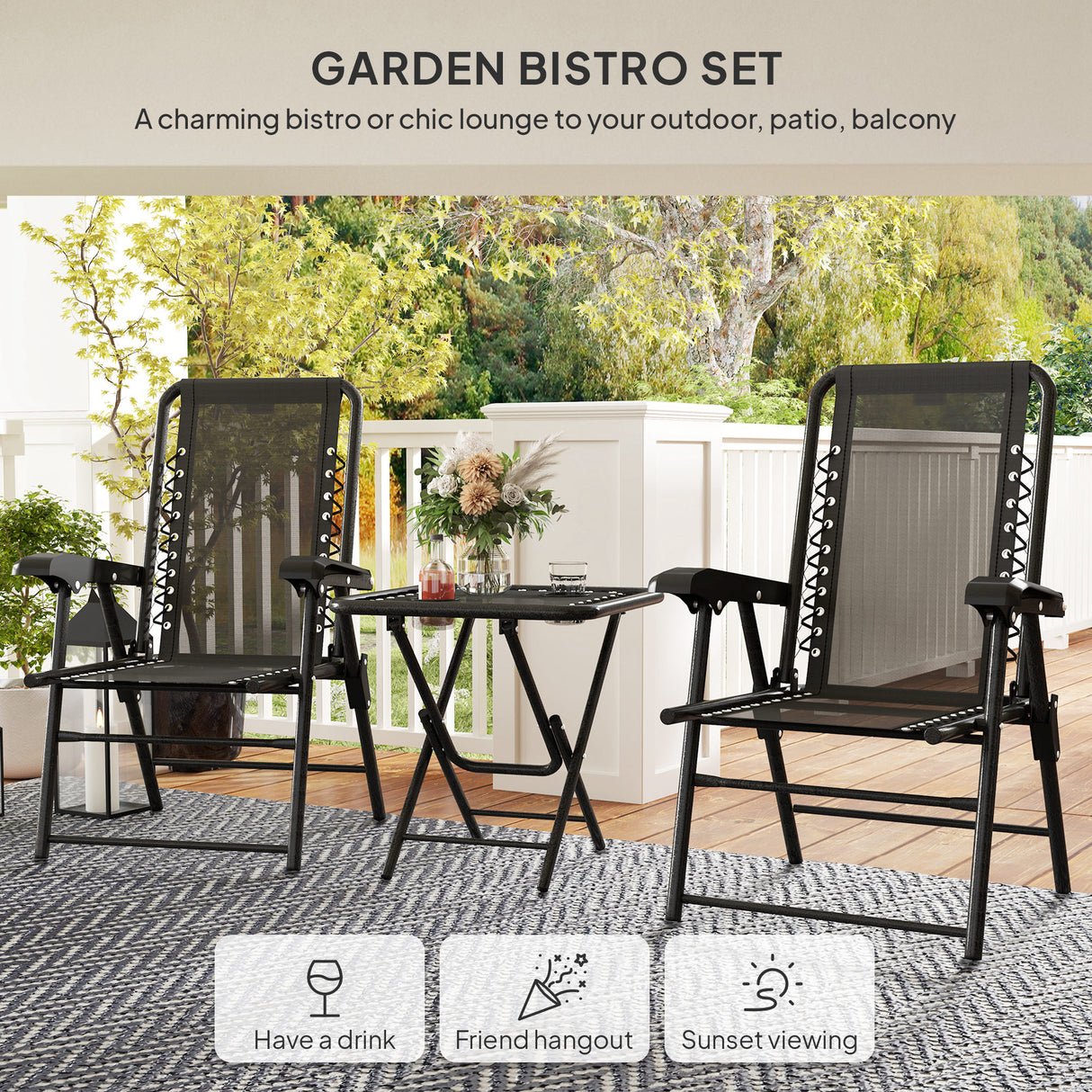 Steel 3 Pieces Garden Bistro Set With Coffee Table - Velmora