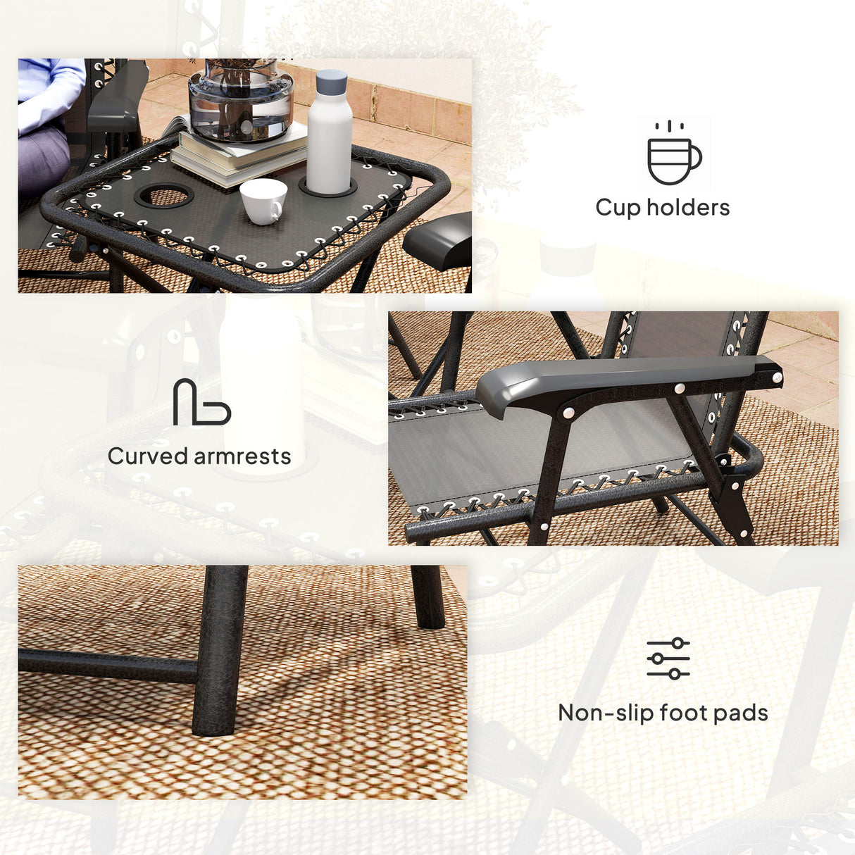 Steel 3 Pieces Garden Bistro Set With Coffee Table - Velmora