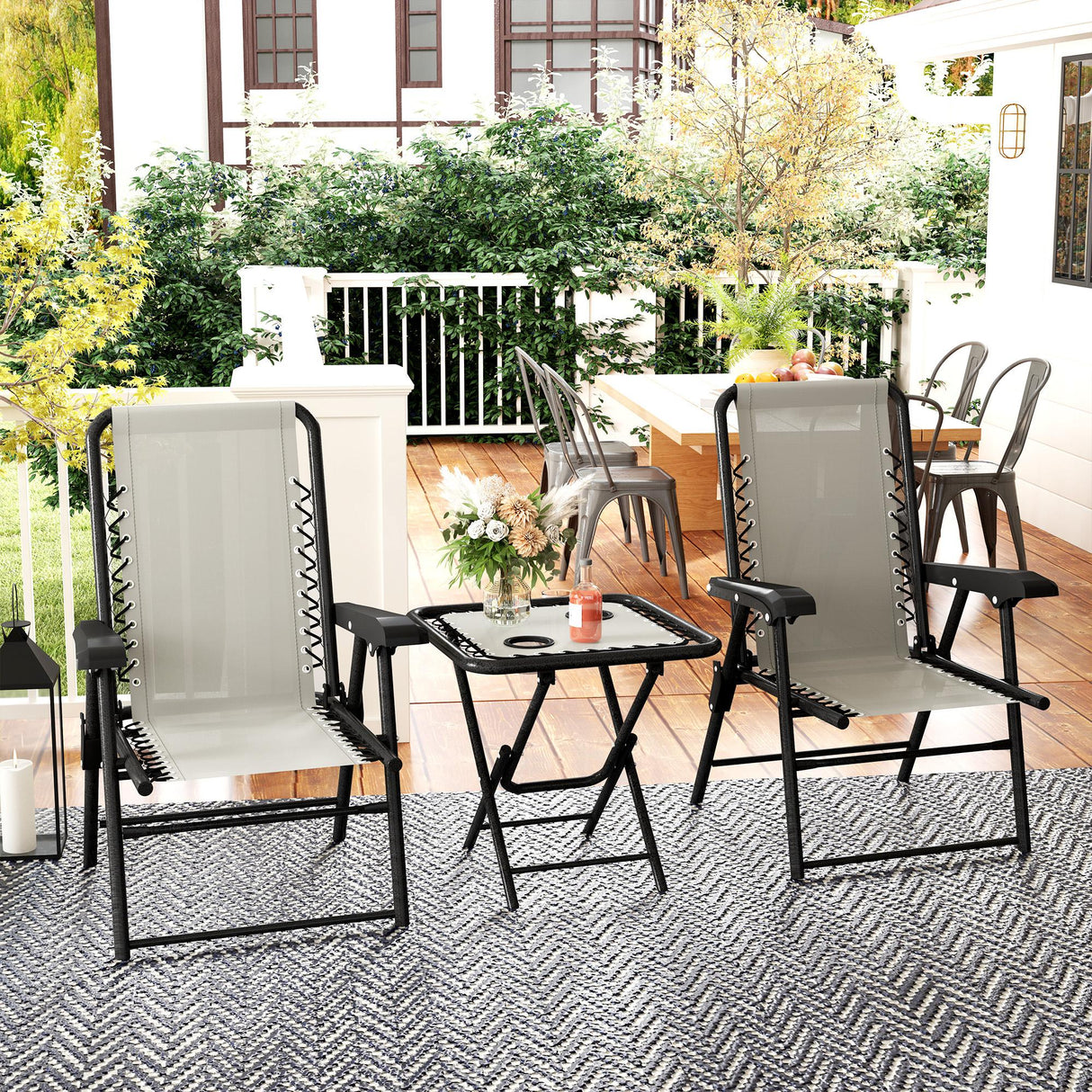 Steel 3 Pieces Garden Bistro Set With Coffee Table - Velmora
