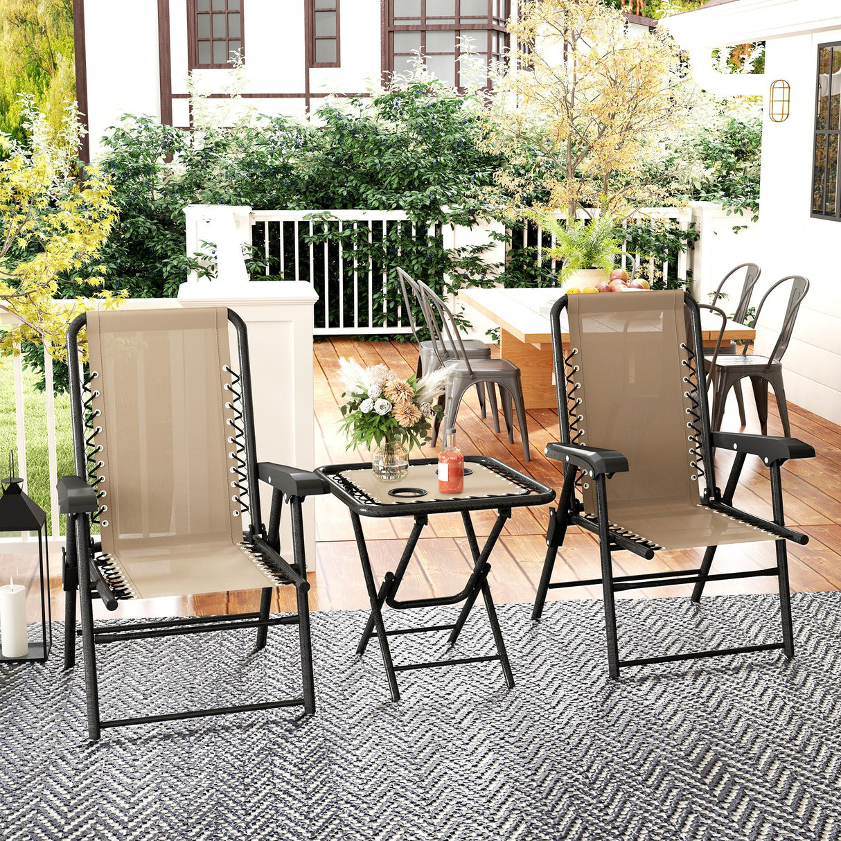 Steel 3 Pieces Garden Bistro Set With Coffee Table - Velmora