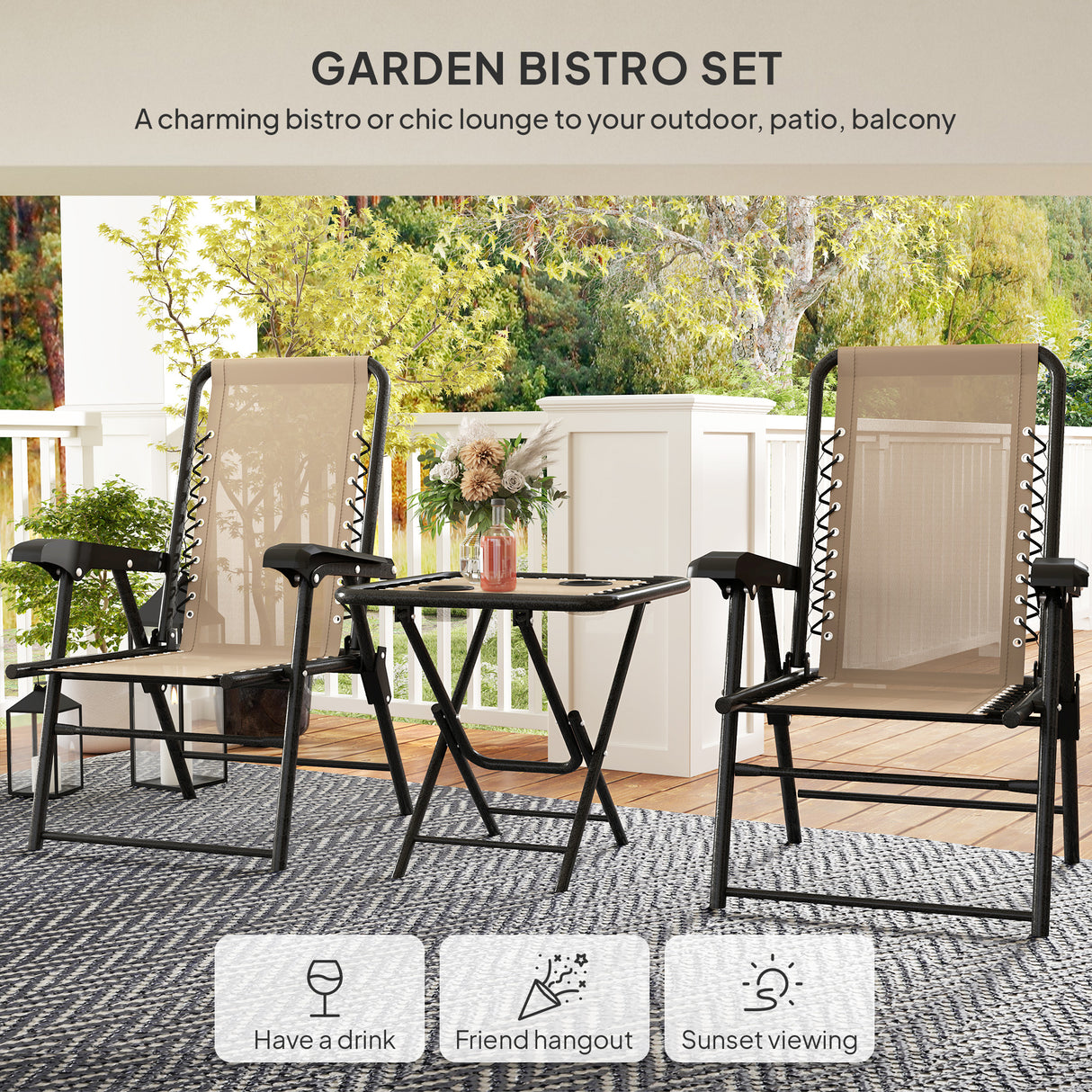 Steel 3 Pieces Garden Bistro Set With Coffee Table - Velmora