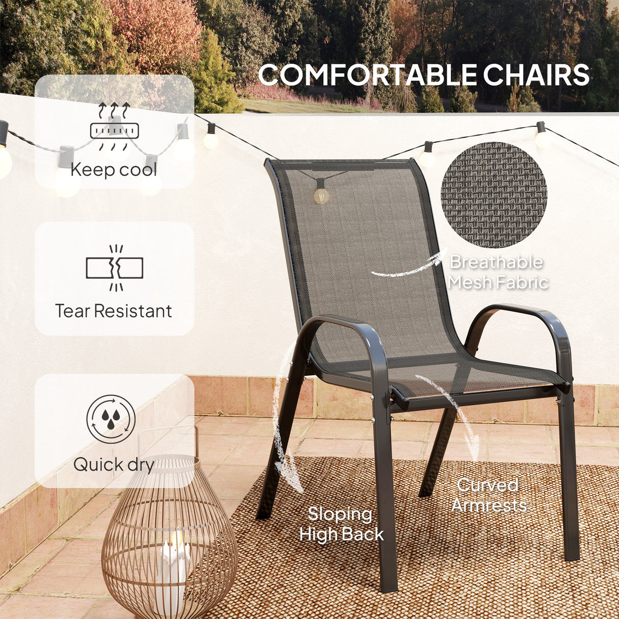 Steel 3 Pieces Garden Bistro Set With Round Glass Top Coffee Table - Velmora