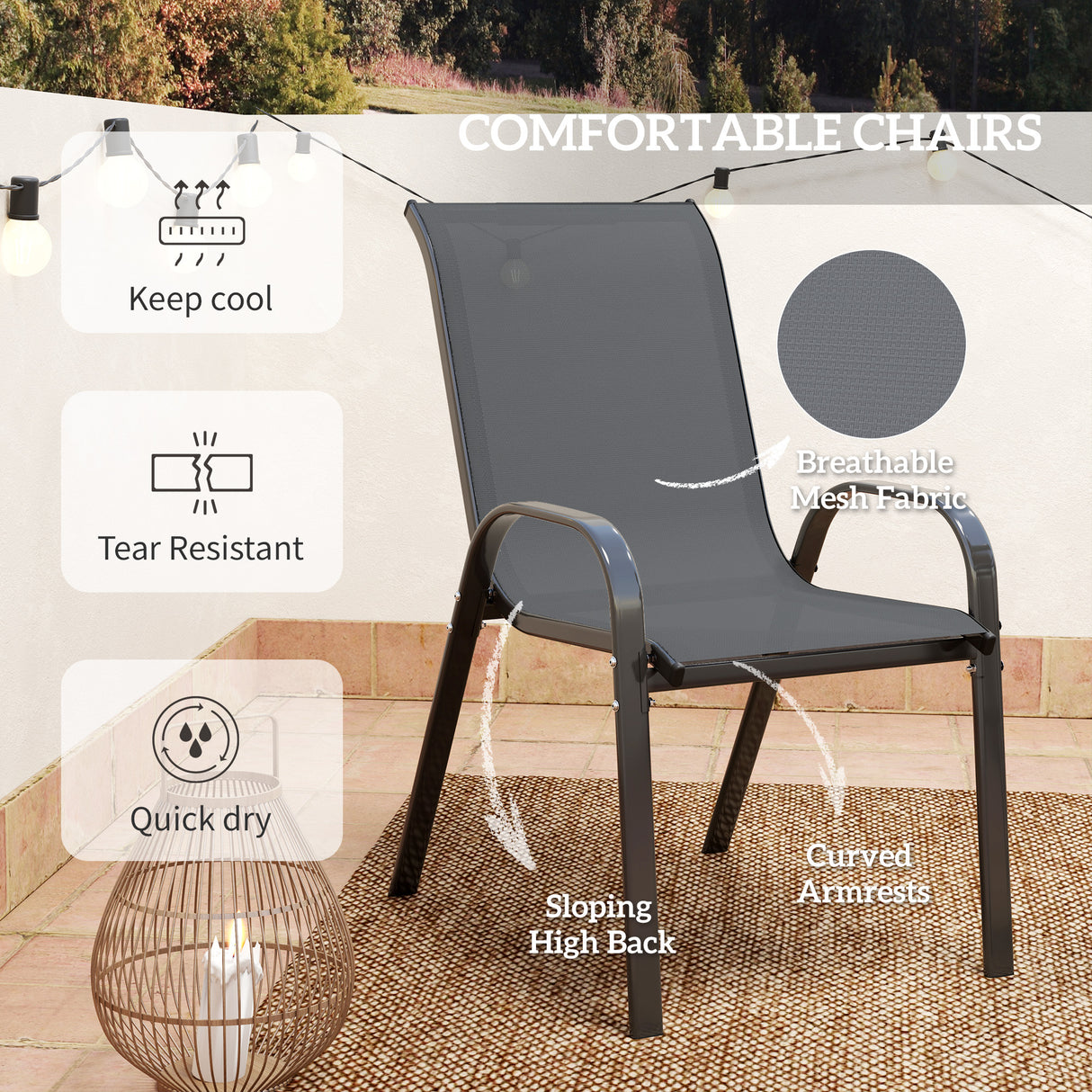 Steel 3 Pieces Garden Bistro Set With Round Glass Top Coffee Table - Velmora