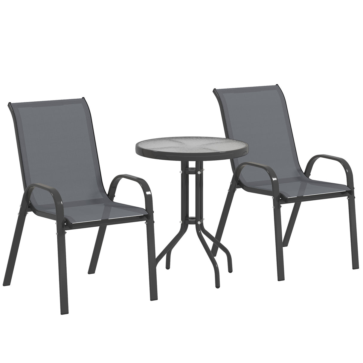 Steel 3 Pieces Garden Bistro Set With Round Glass Top Coffee Table - Velmora
