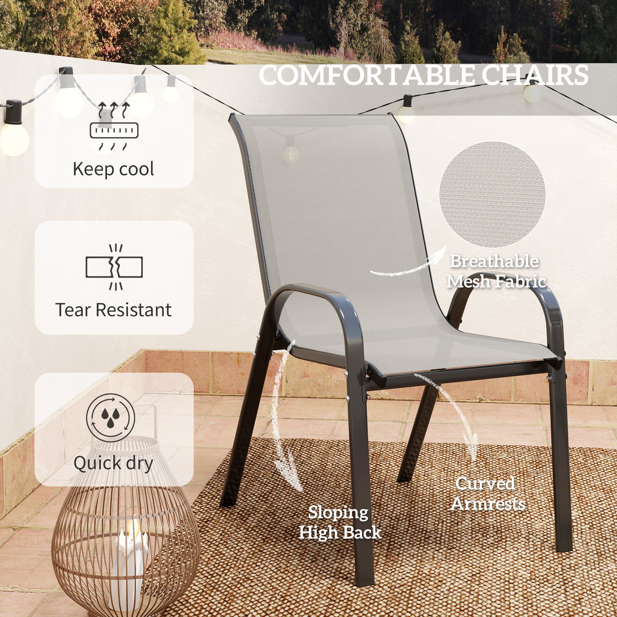 Steel 3 Pieces Garden Bistro Set With Round Glass Top Coffee Table - Velmora