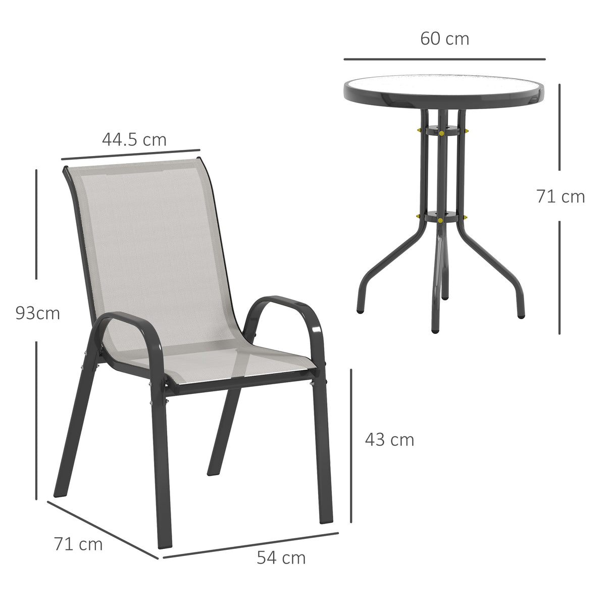 Steel 3 Pieces Garden Bistro Set With Round Glass Top Coffee Table - Velmora