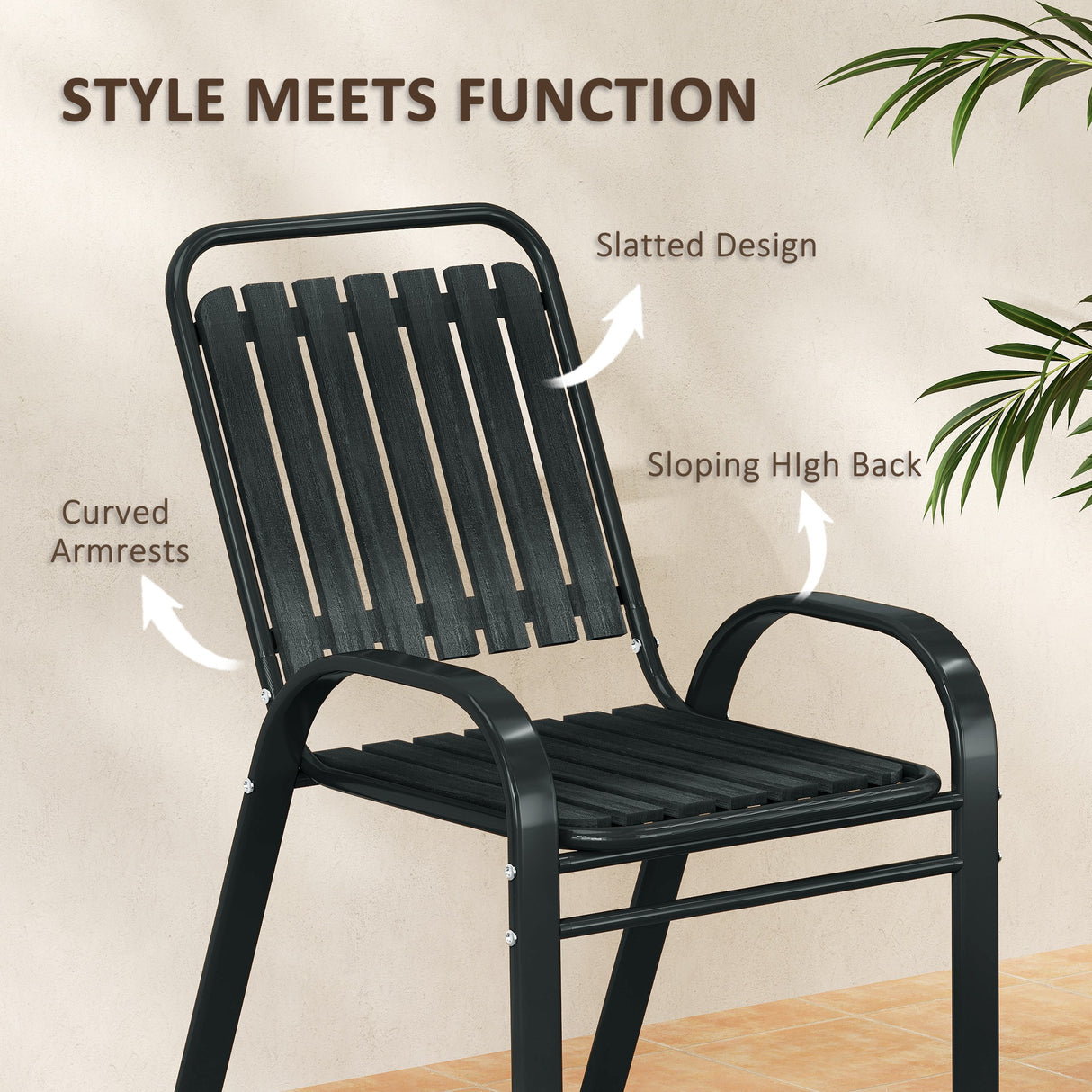 Steel 3 Pieces Garden Bistro Set With Stackable Chairs and Round Glass Table - Velmora