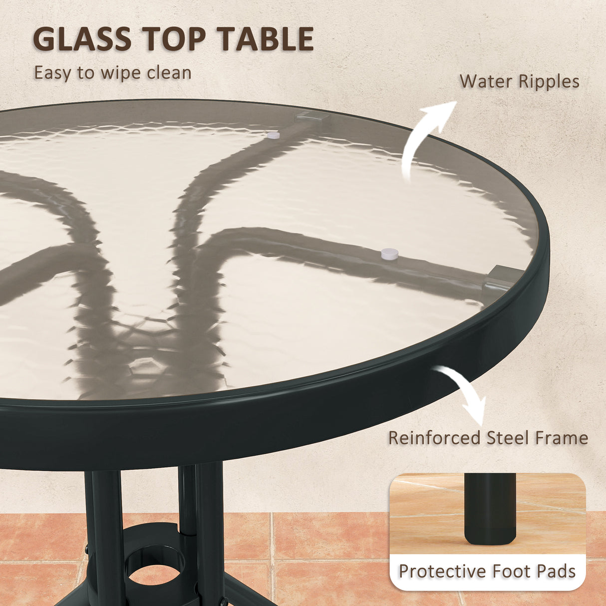 Steel 3 Pieces Garden Bistro Set With Stackable Chairs and Round Glass Table - Velmora