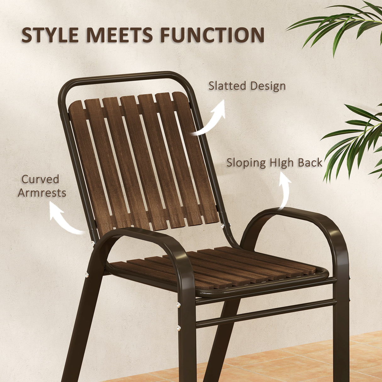 Steel 3 Pieces Garden Bistro Set With Stackable Chairs and Round Glass Table - Velmora