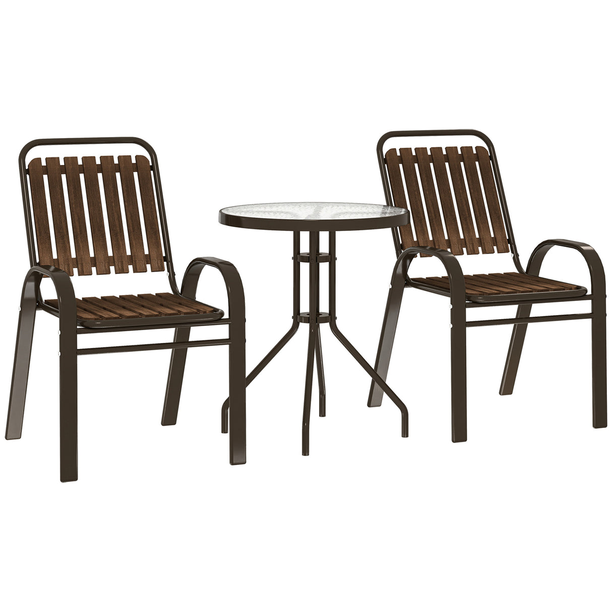 Steel 3 Pieces Garden Bistro Set With Stackable Chairs and Round Glass Table - Velmora