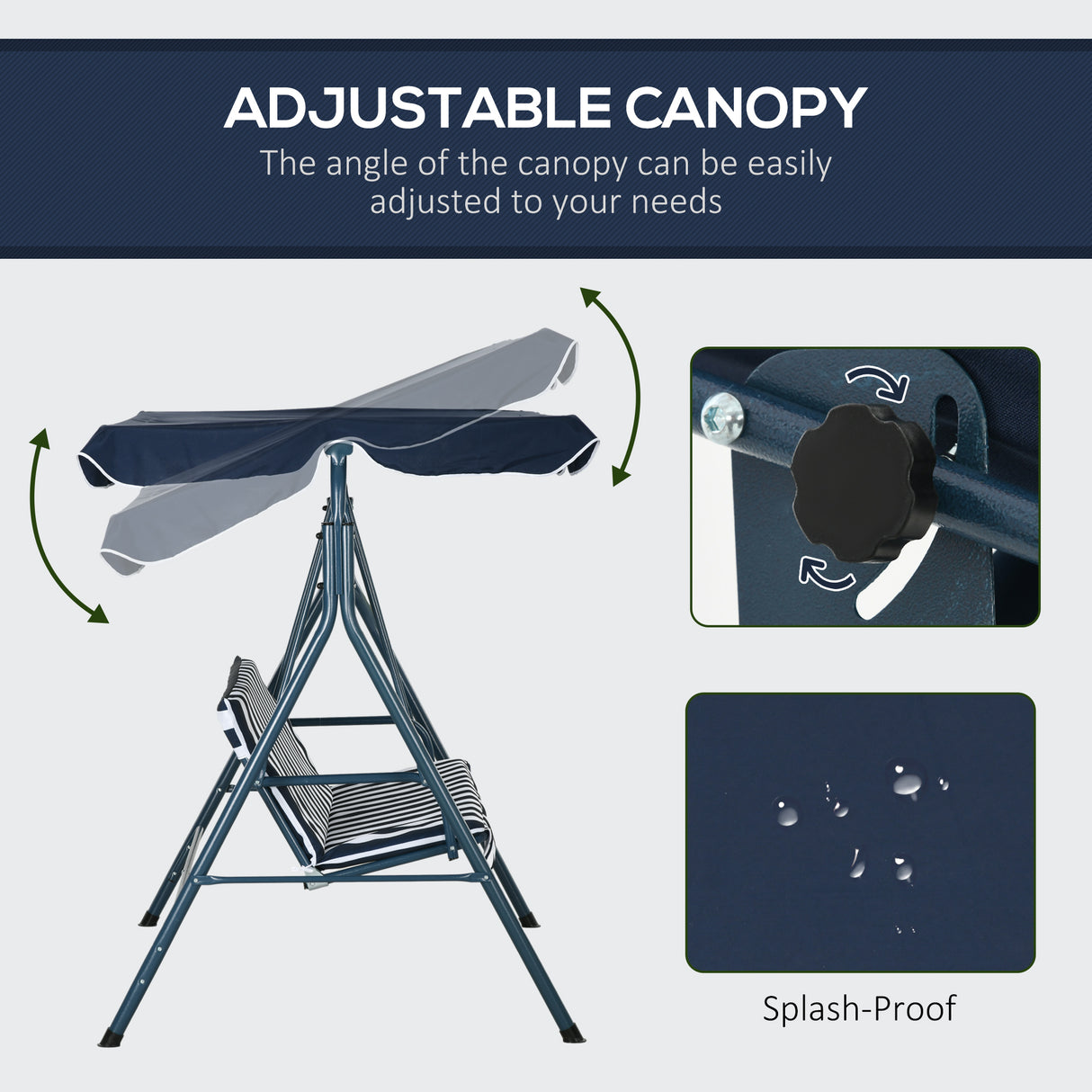 Steel 3 Seater Garden Swing Chair With Adjustable Canopy - Velmora