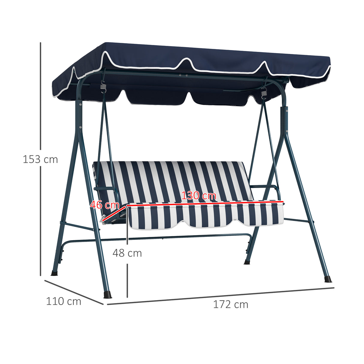 Steel 3 Seater Garden Swing Chair With Adjustable Canopy - Velmora