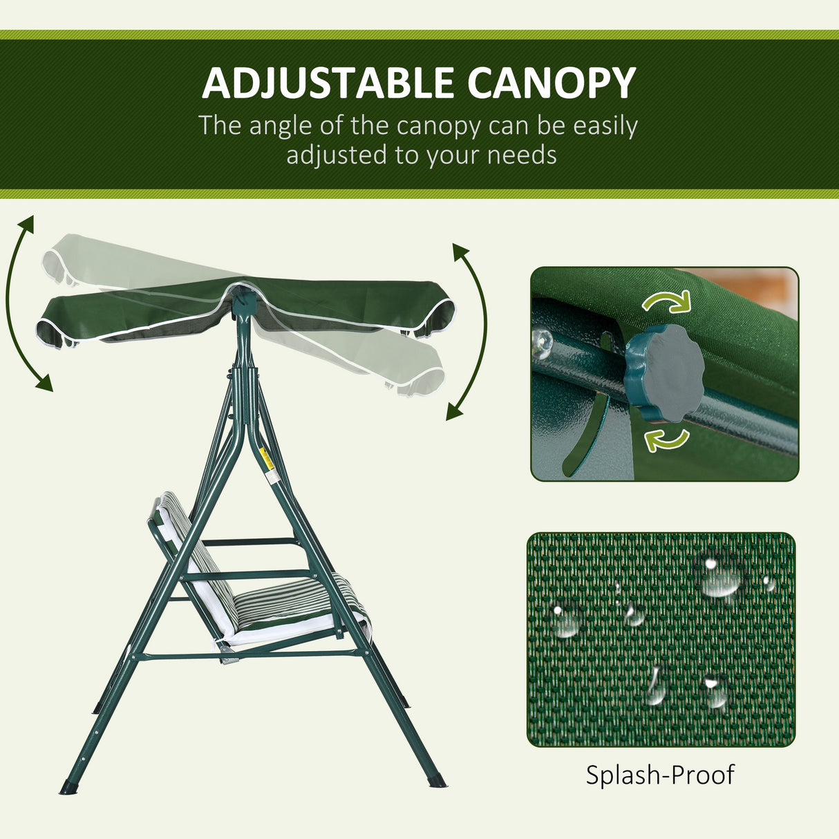 Steel 3 Seater Garden Swing Chair With Adjustable Canopy - Velmora