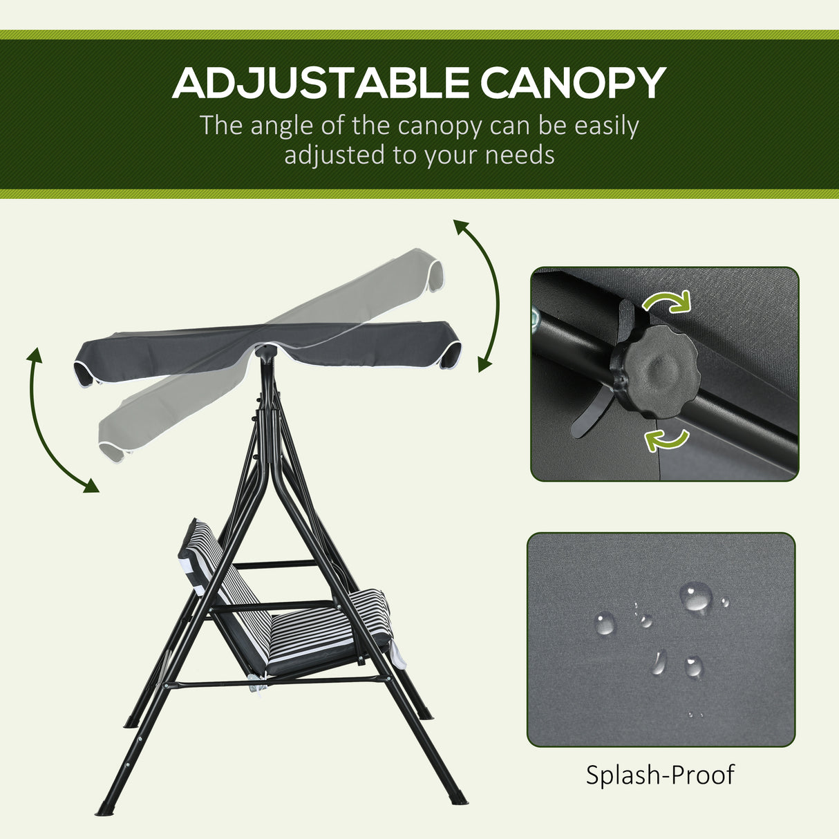 Steel 3 Seater Garden Swing Chair With Adjustable Canopy - Velmora