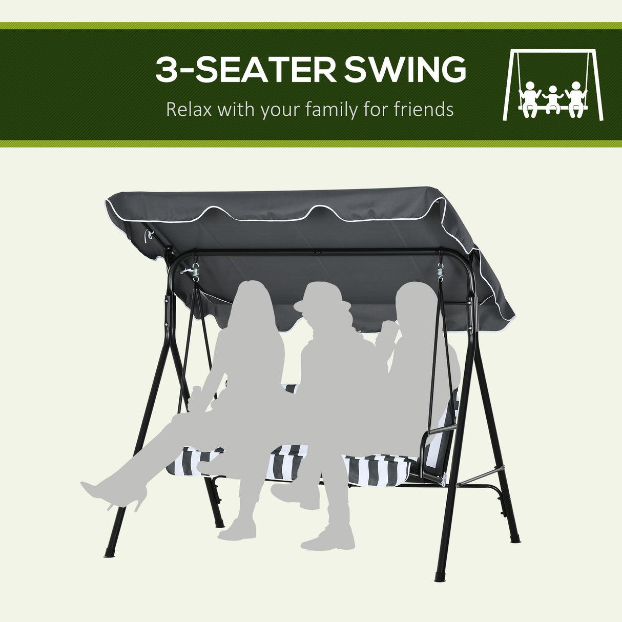 Steel 3 Seater Garden Swing Chair With Adjustable Canopy - Velmora