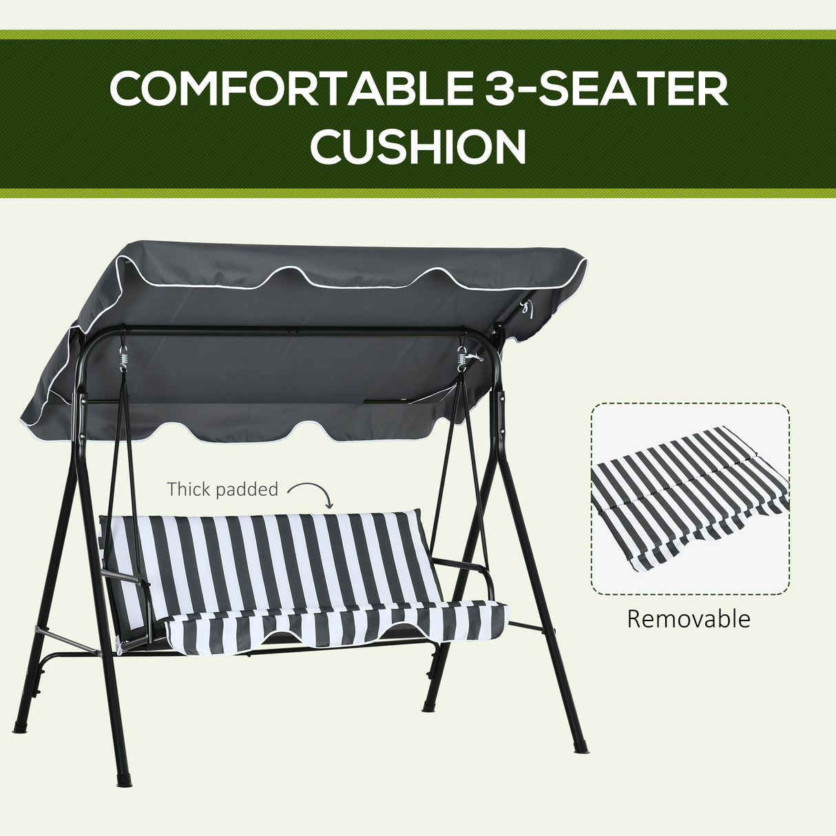 Steel 3 Seater Garden Swing Chair With Adjustable Canopy - Velmora