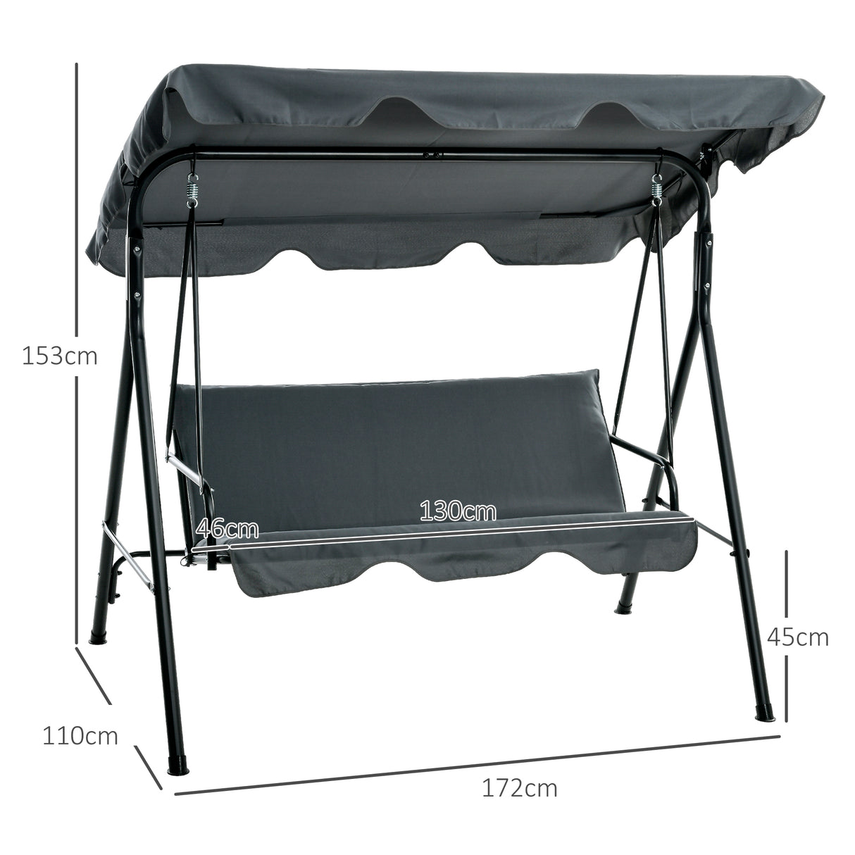 Steel 3 Seater Garden Swing Chair With Adjustable Canopy - Velmora