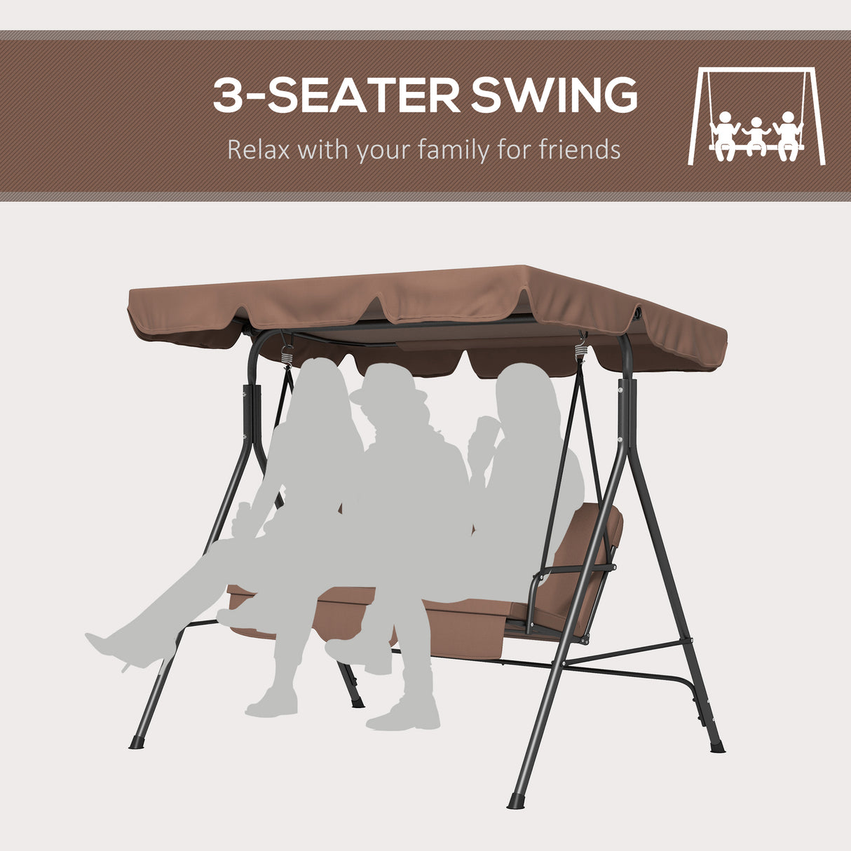 Steel 3 Seater Garden Swing Chair With Adjustable Canopy - Velmora
