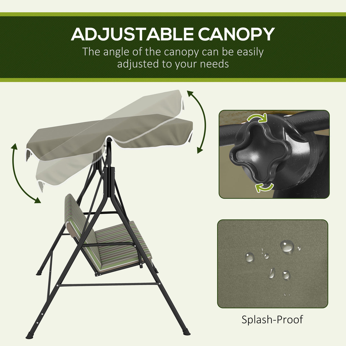Steel 3 Seater Garden Swing Chair With Adjustable Canopy - Velmora