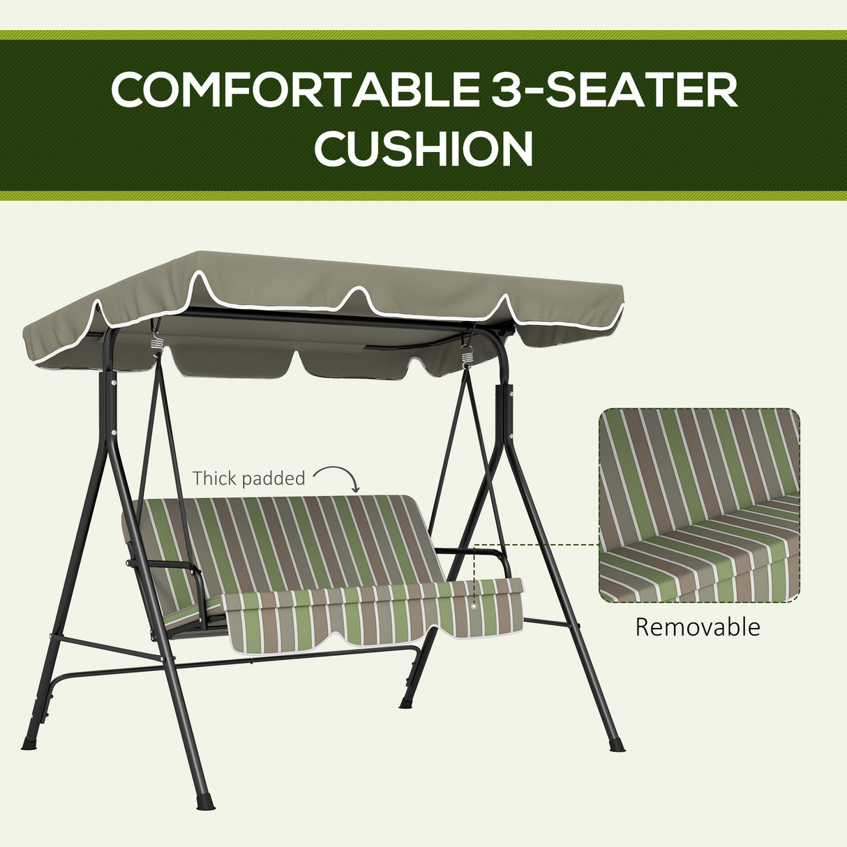 Steel 3 Seater Garden Swing Chair With Adjustable Canopy - Velmora