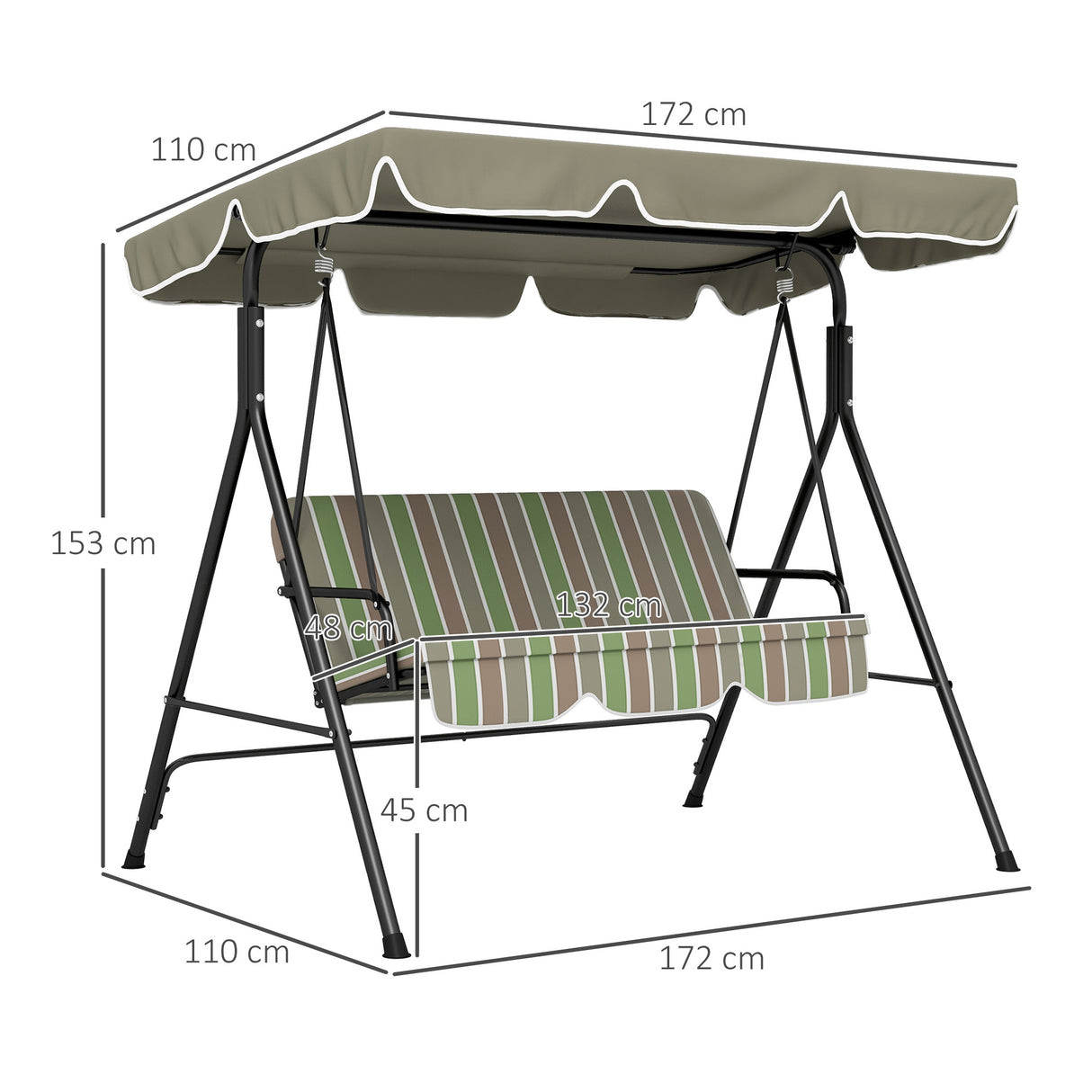 Steel 3 Seater Garden Swing Chair With Adjustable Canopy - Velmora