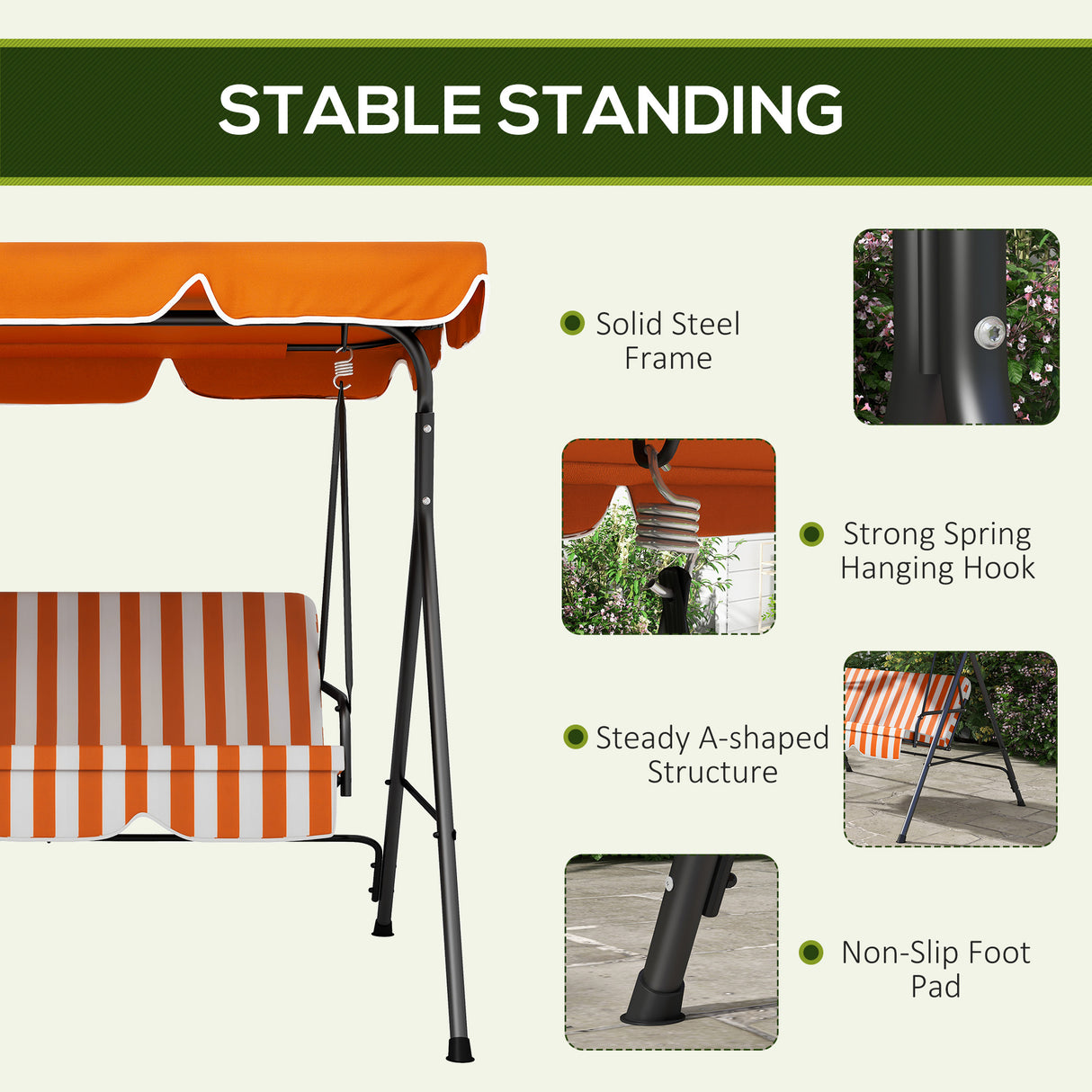 Steel 3 Seater Garden Swing Chair With Adjustable Canopy - Velmora