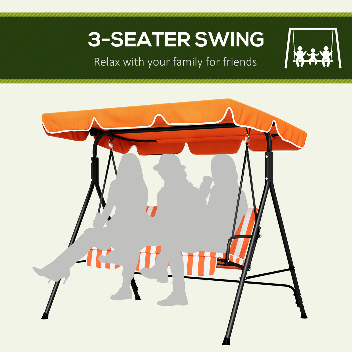 Steel 3 Seater Garden Swing Chair With Adjustable Canopy - Velmora