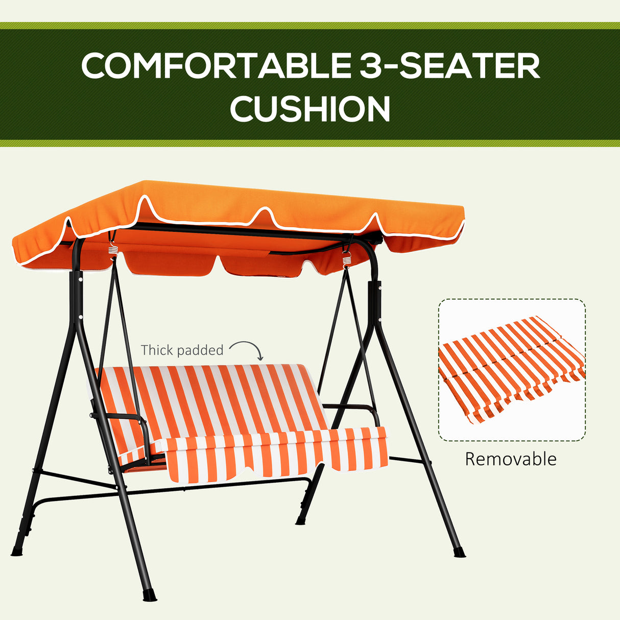 Steel 3 Seater Garden Swing Chair With Adjustable Canopy - Velmora
