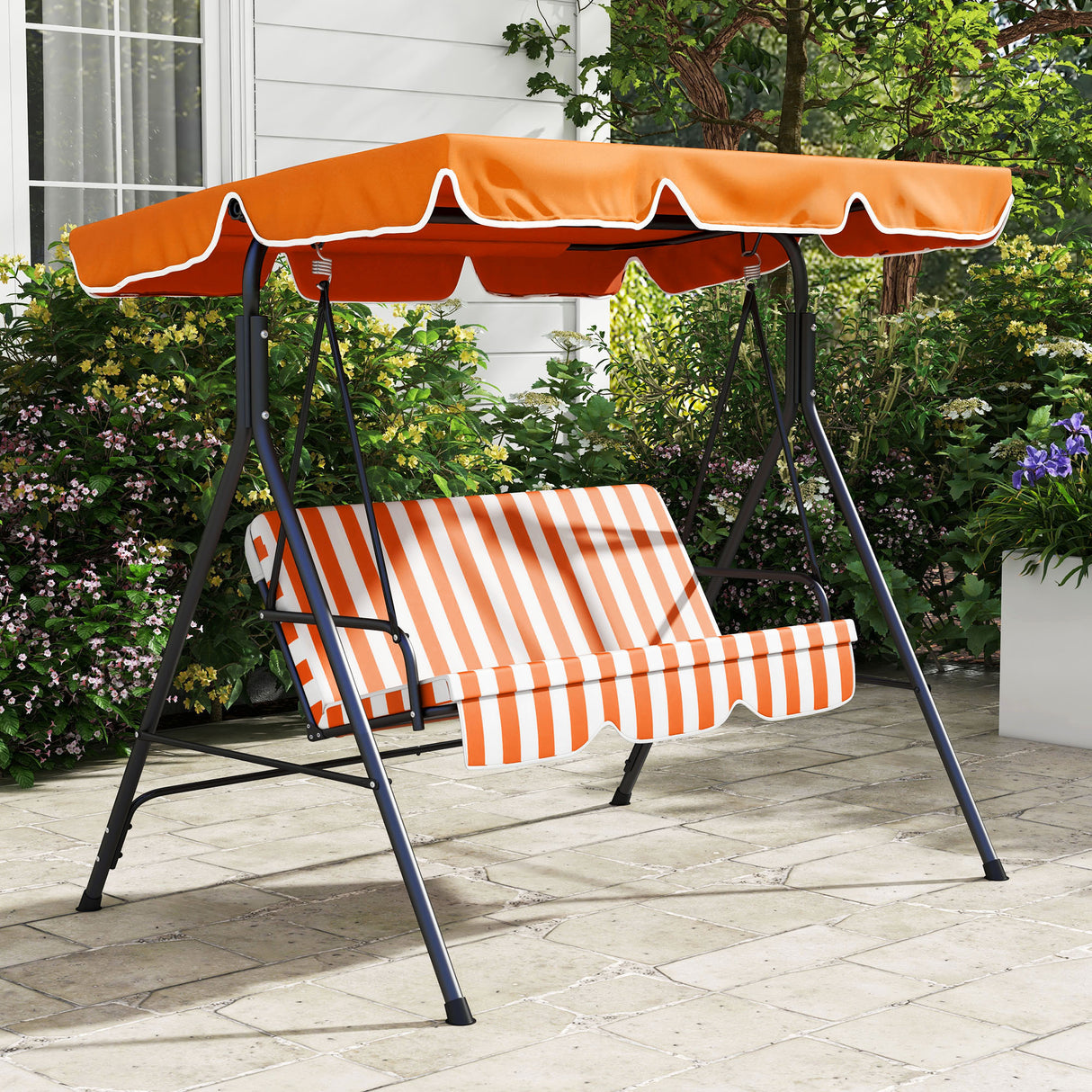 Steel 3 Seater Garden Swing Chair With Adjustable Canopy - Velmora
