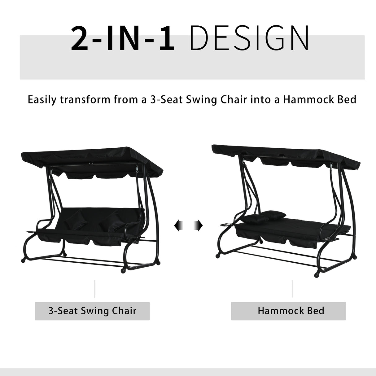 Steel 3 Seater Garden Swing Chair Bed With Adjustable Canopy - Velmora