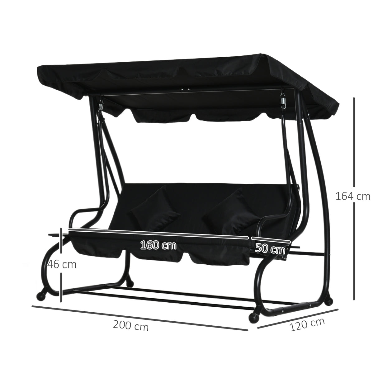 Steel 3 Seater Garden Swing Chair Bed With Adjustable Canopy - Velmora