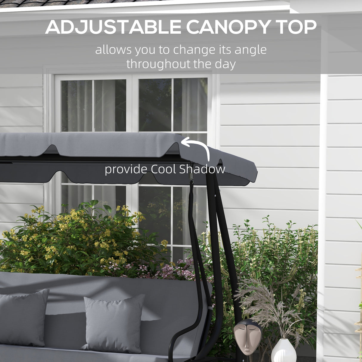 Steel 3 Seater Garden Swing Chair Bed With Adjustable Canopy - Velmora