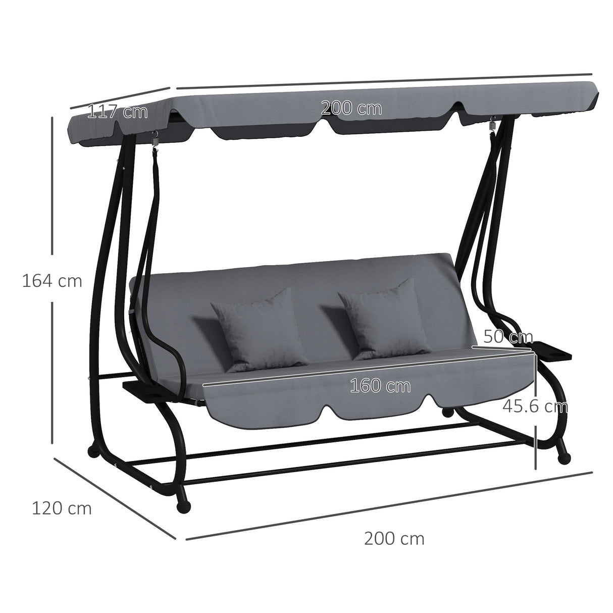 Steel 3 Seater Garden Swing Chair Bed With Adjustable Canopy - Velmora