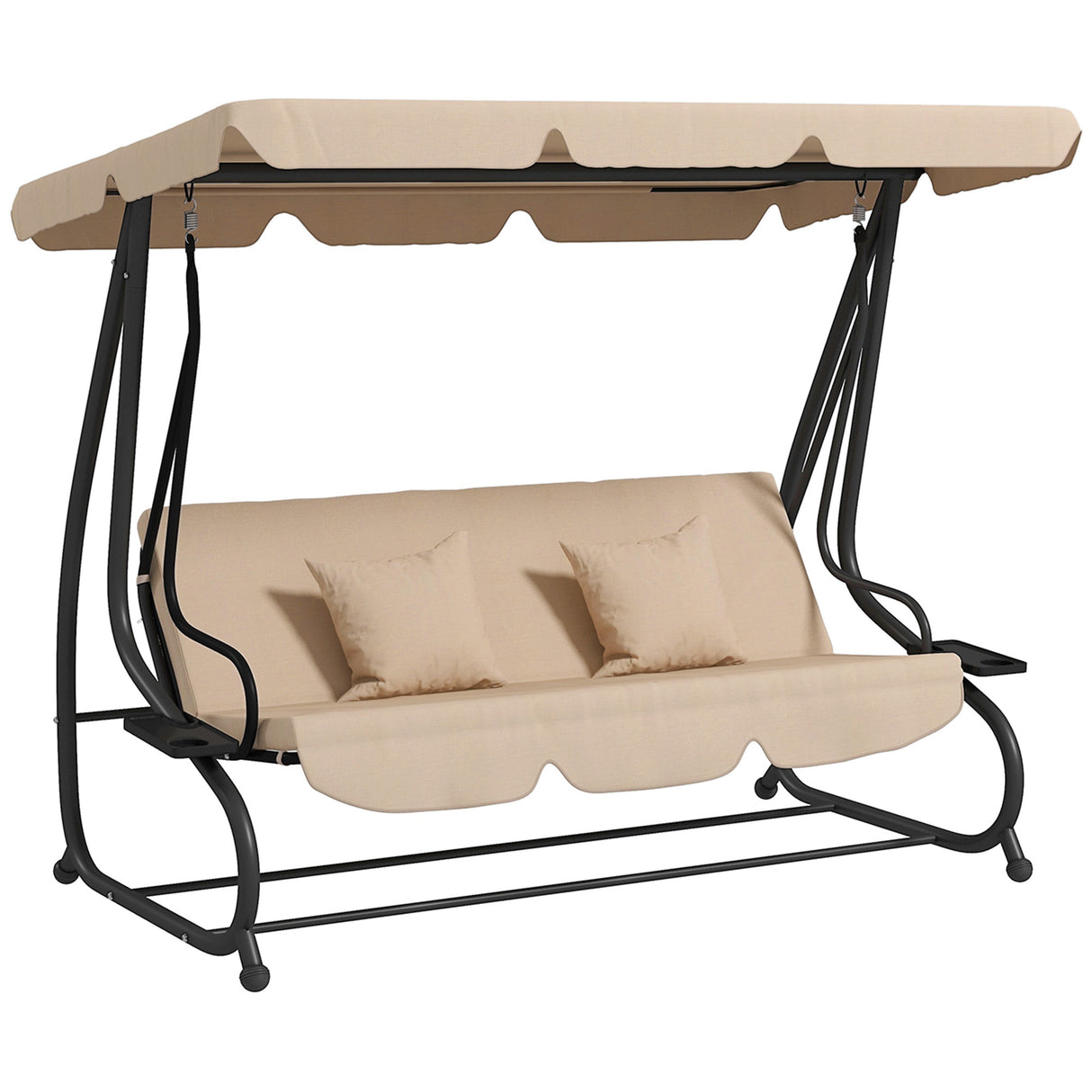 Steel 3 Seater Garden Swing Chair Bed With Adjustable Canopy - Velmora