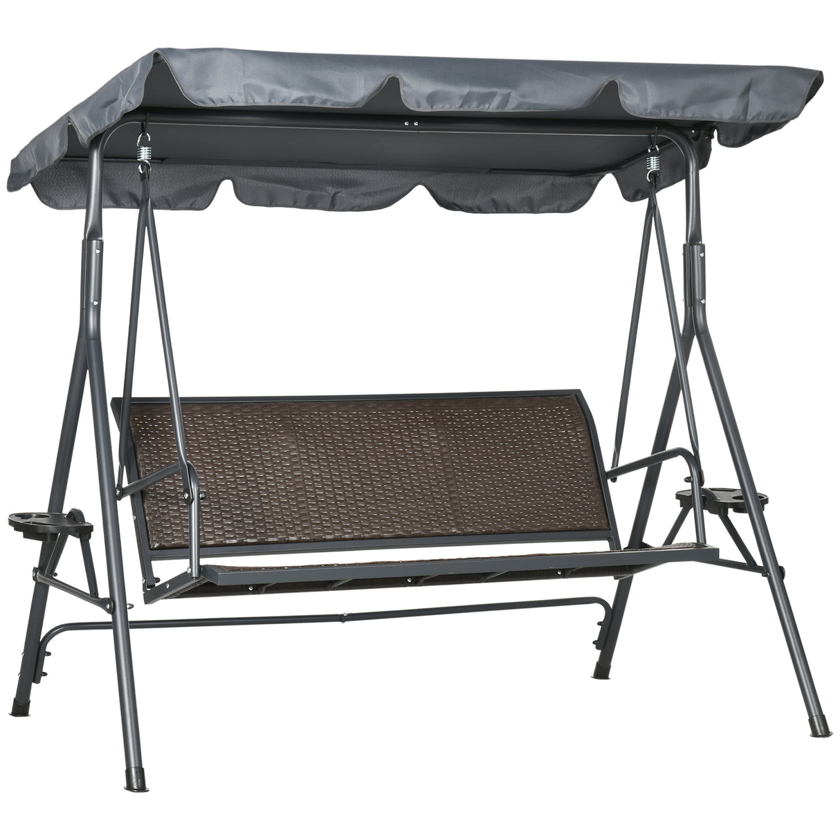 Steel 3 Seater Garden Swing Chair Bench With Adjustable Canopy - Velmora