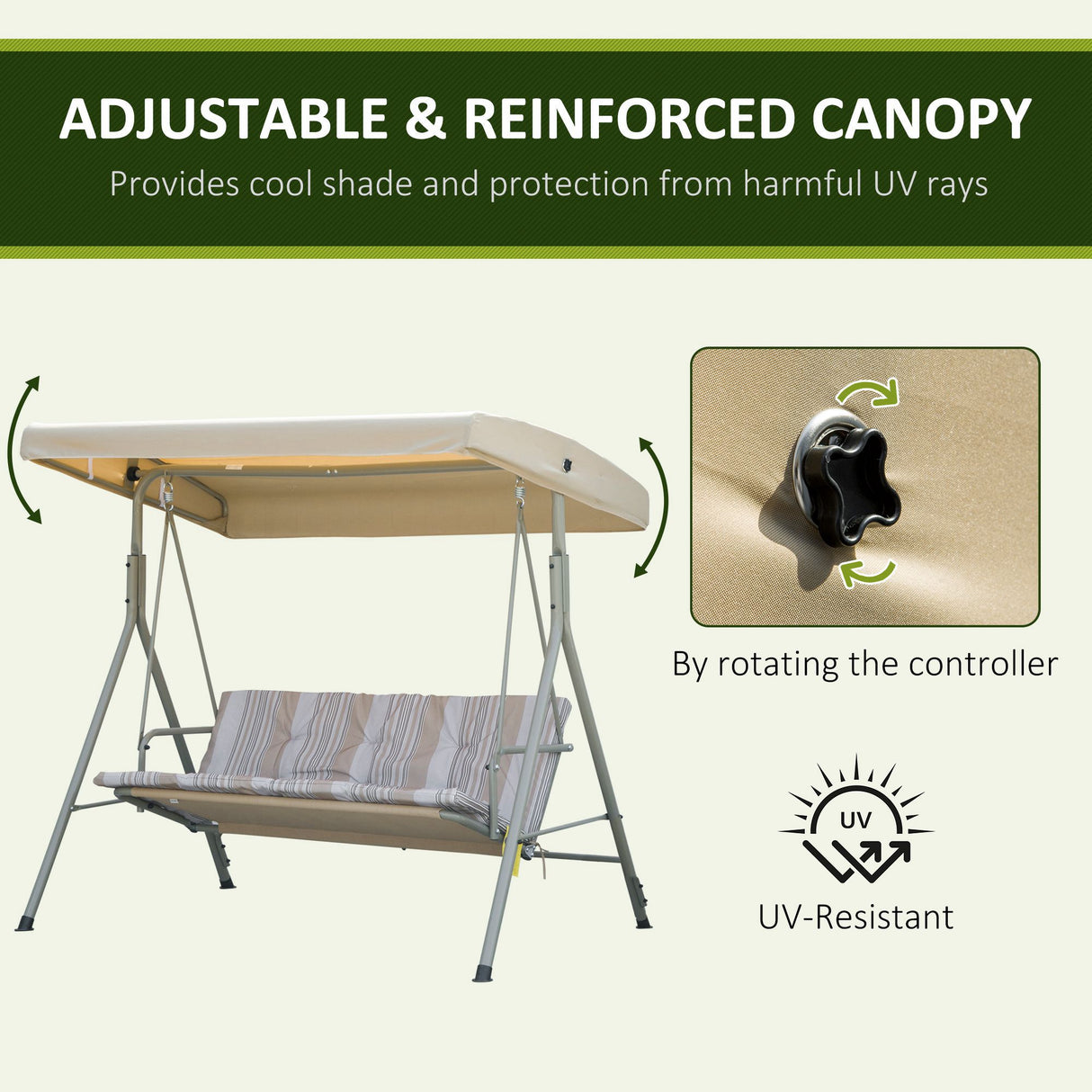 Steel 3 Seater Garden Swing Seat Bench With Canopy - Velmora