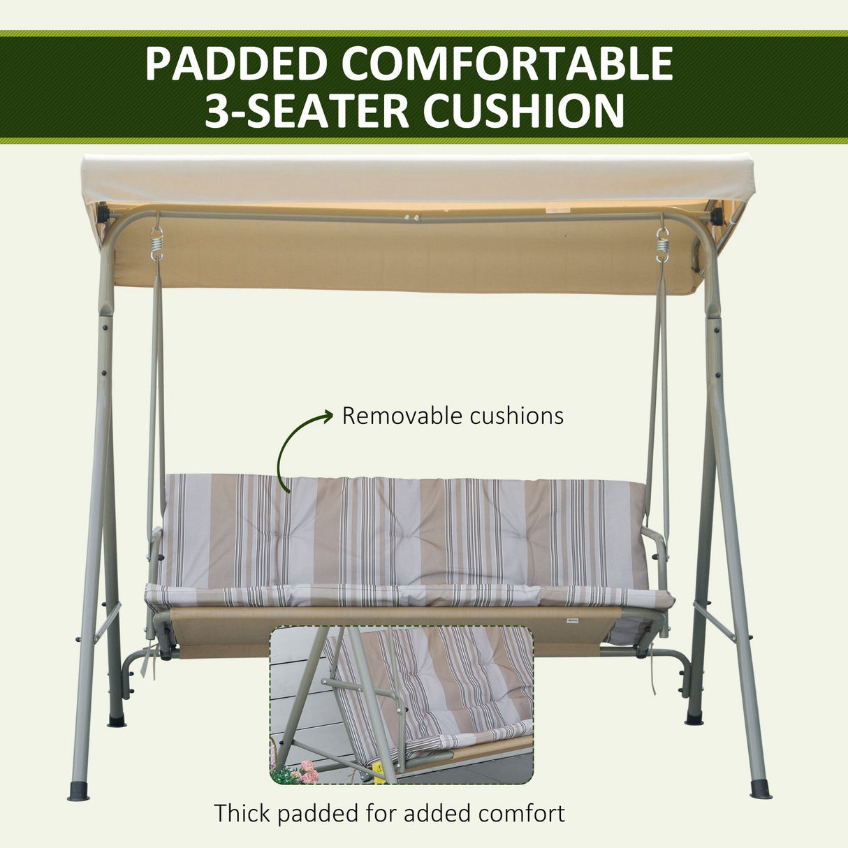 Steel 3 Seater Garden Swing Seat Bench With Canopy - Velmora