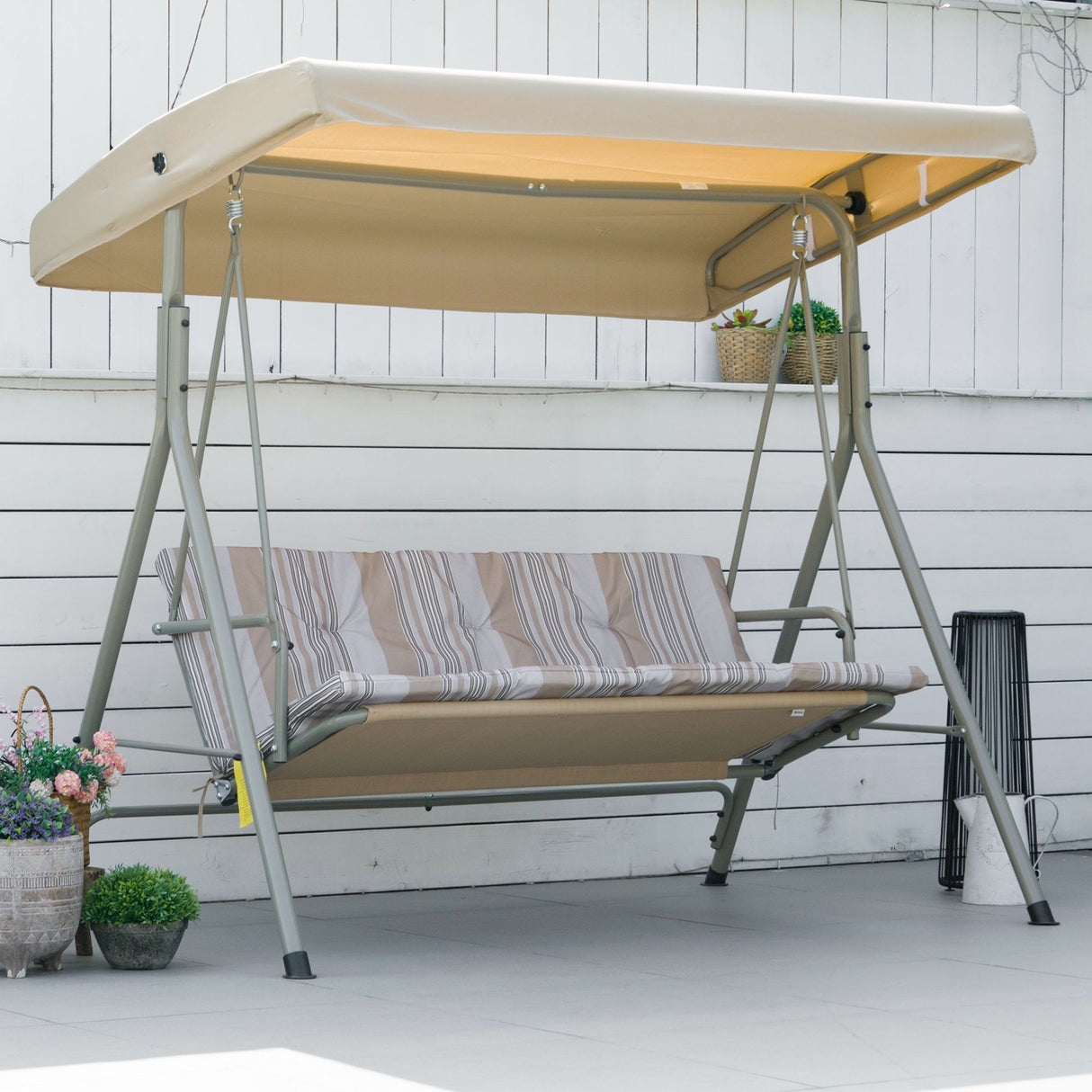 Steel 3 Seater Garden Swing Seat Bench With Canopy - Velmora