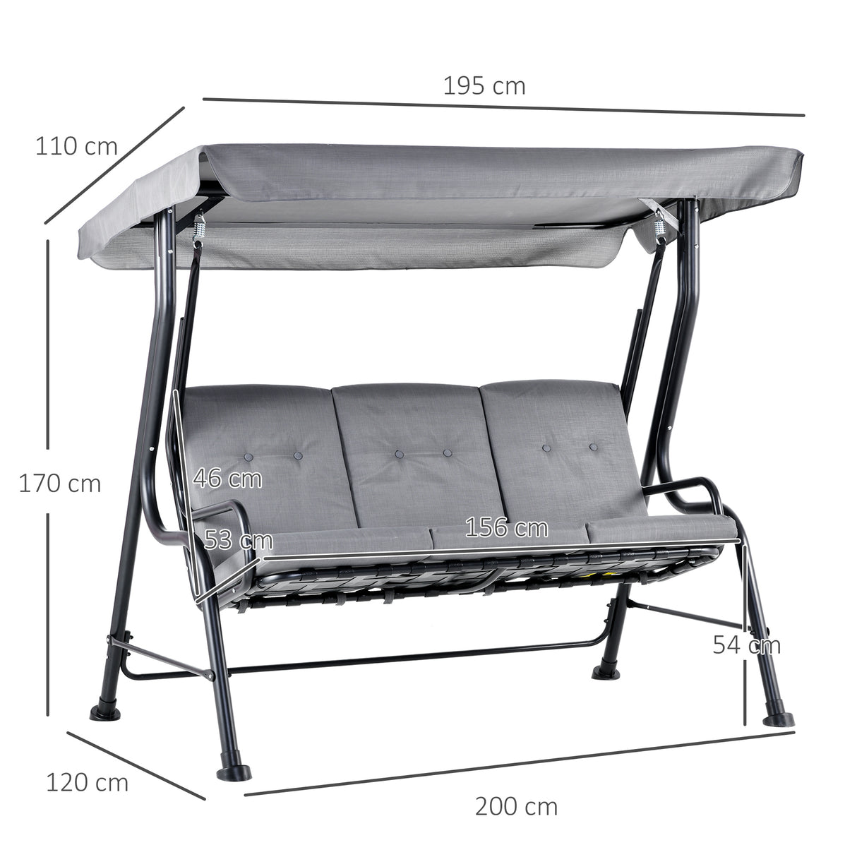 Steel 3 Seater Outdoor Porch Swing Chair Bench - Velmora