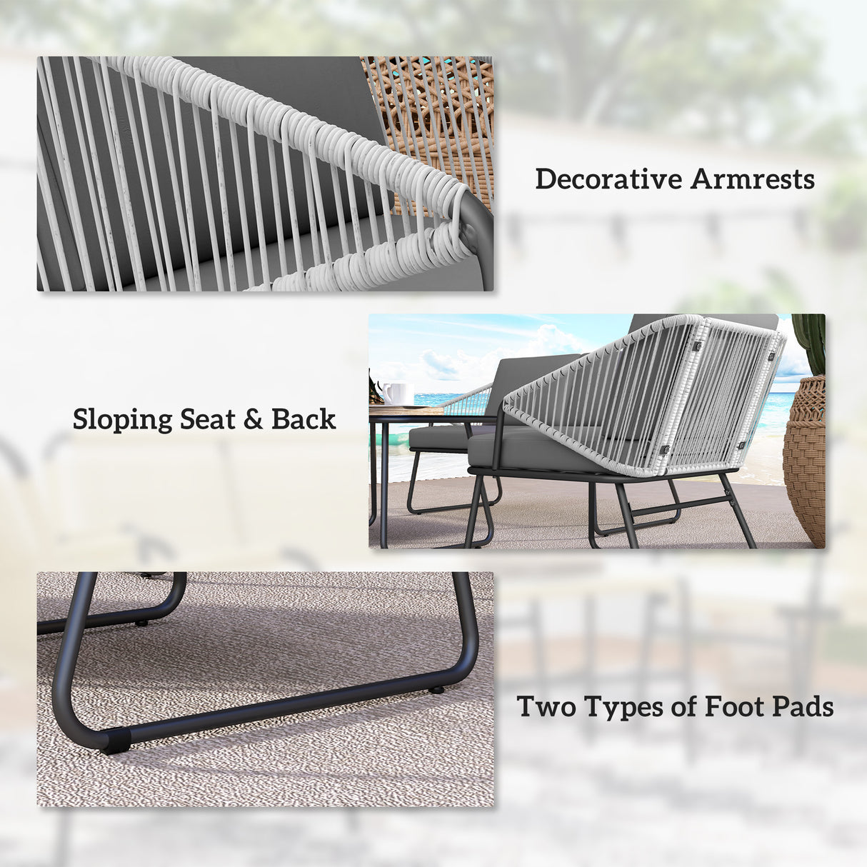 Steel 4 Pieces Outdoor Garden Sofa Set With Glass Top Coffee Table - Velmora