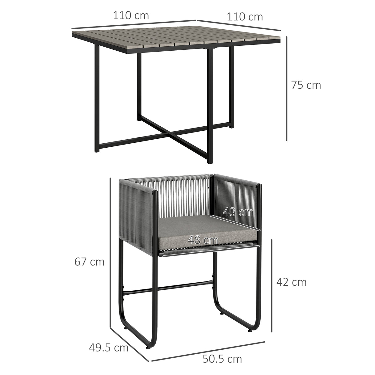 Steel 4 Seater Garden Dining Set With Rattan Cube Armchairs And Slatted Table - Velmora