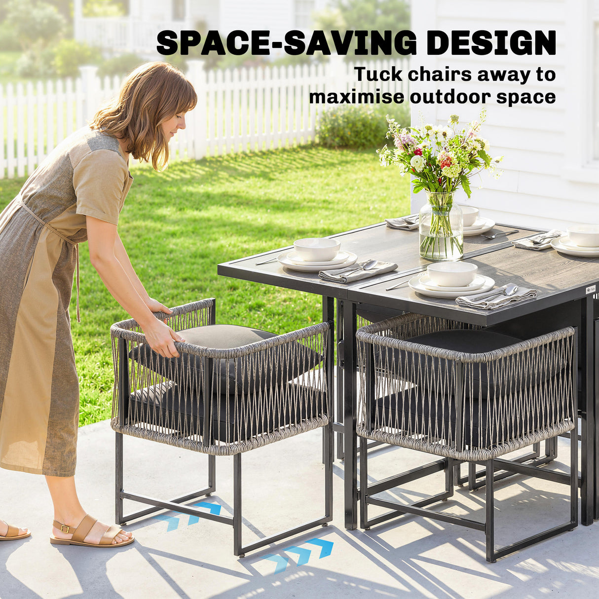 Steel 4 Seater Garden Dining Set With Rattan Cube Armchairs - Velmora