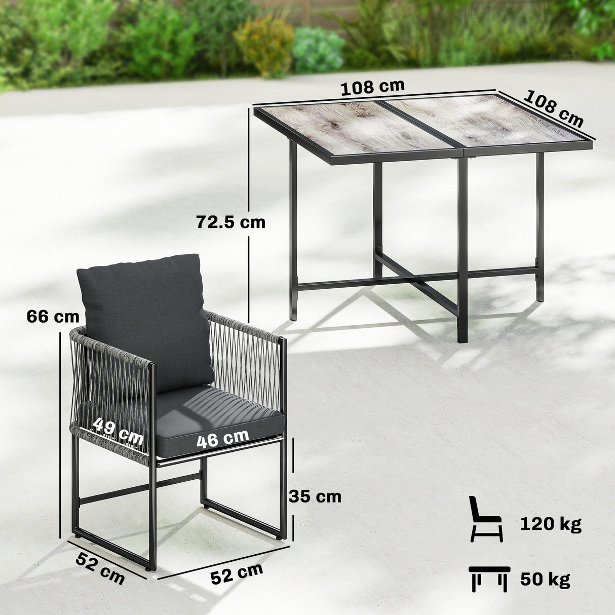 Steel 4 Seater Garden Dining Set With Rattan Cube Armchairs - Velmora